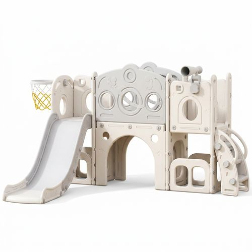 Toddler Slide Set 8-in-1 with Climber (White & Gray)