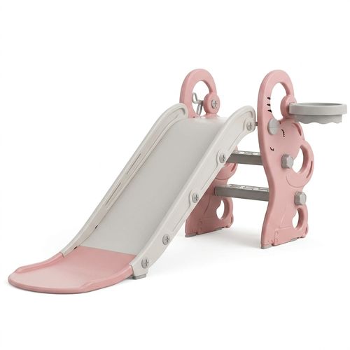 Toddler Slide with Basketball Hoop and Ring Toss (Pink & White)