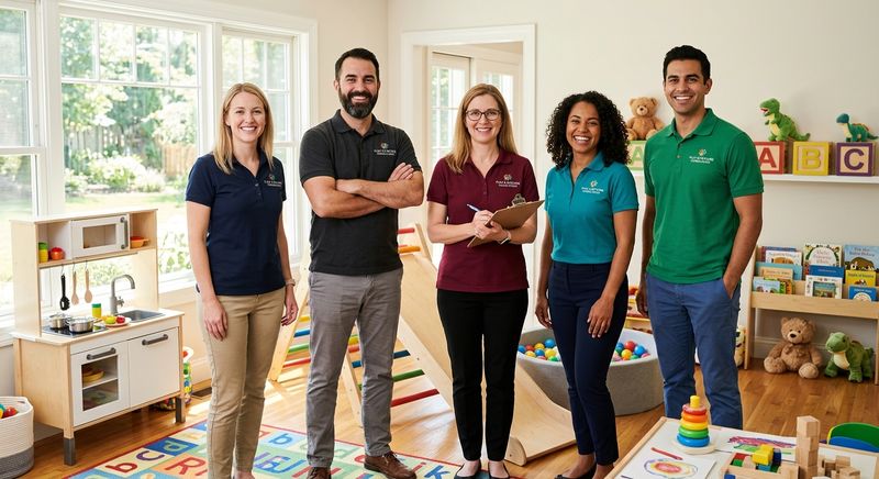 Babytronic workshop with toddler slides and wooden play kitchens