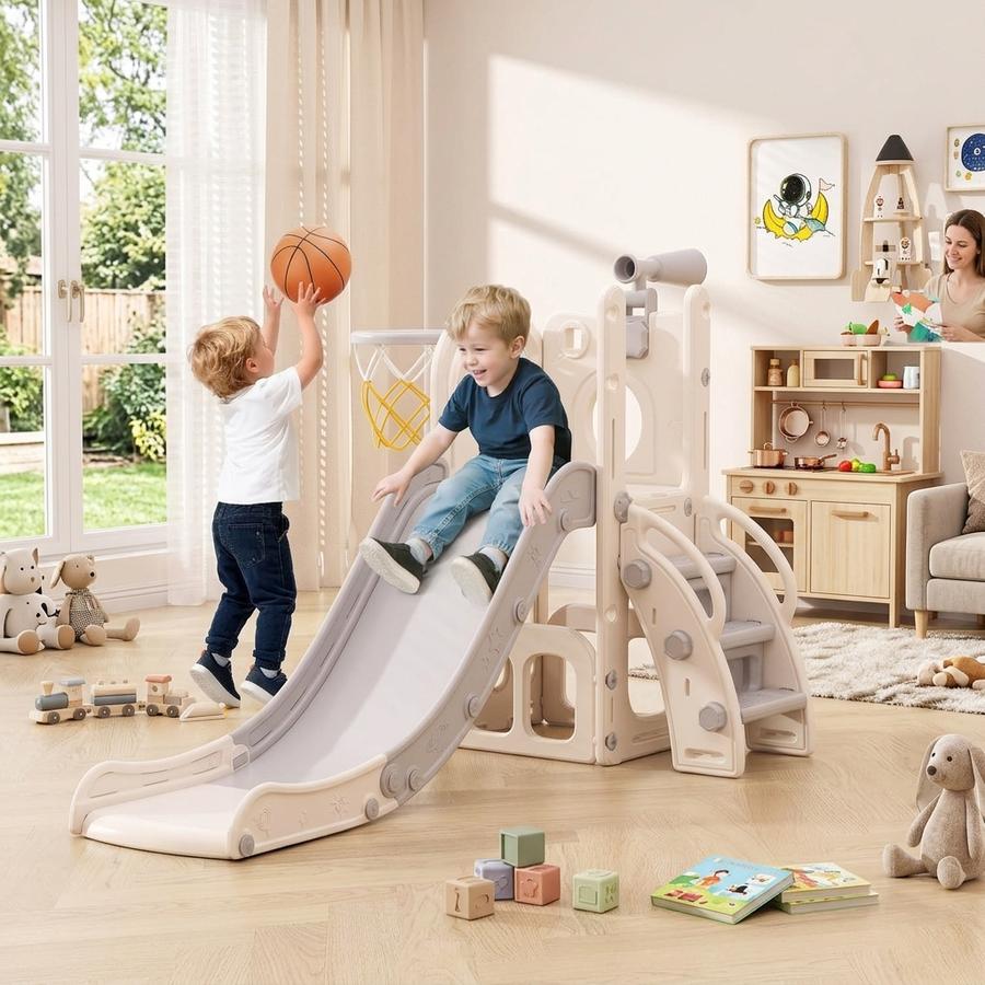 Toddler Slide 6-in-1 Indoor/Outdoor (White & Gray)