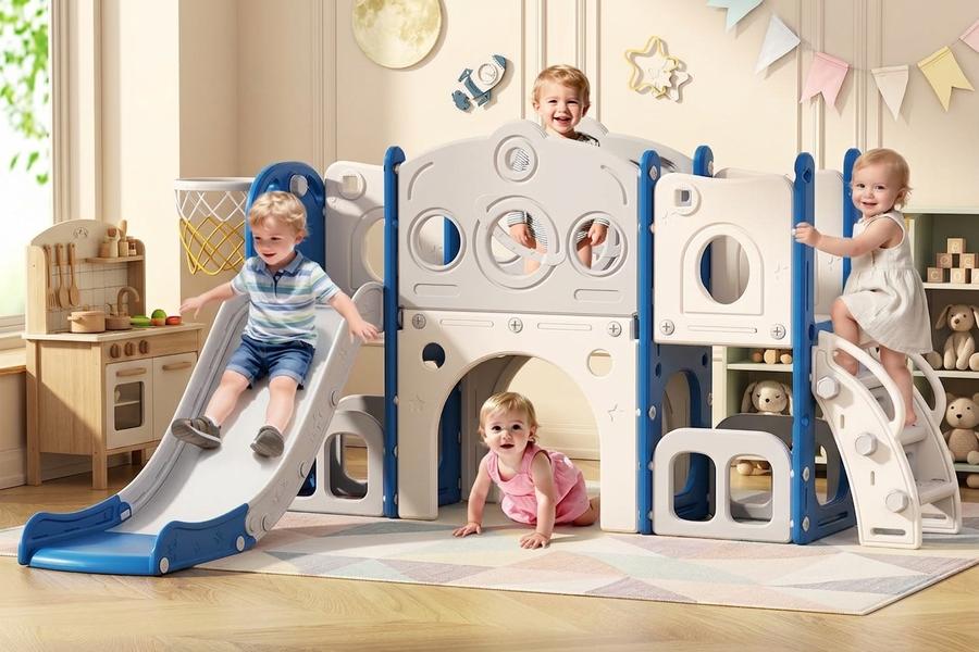 Toddler Slide Set 8-in-1 (Blue & Grey, Tall Configuration)