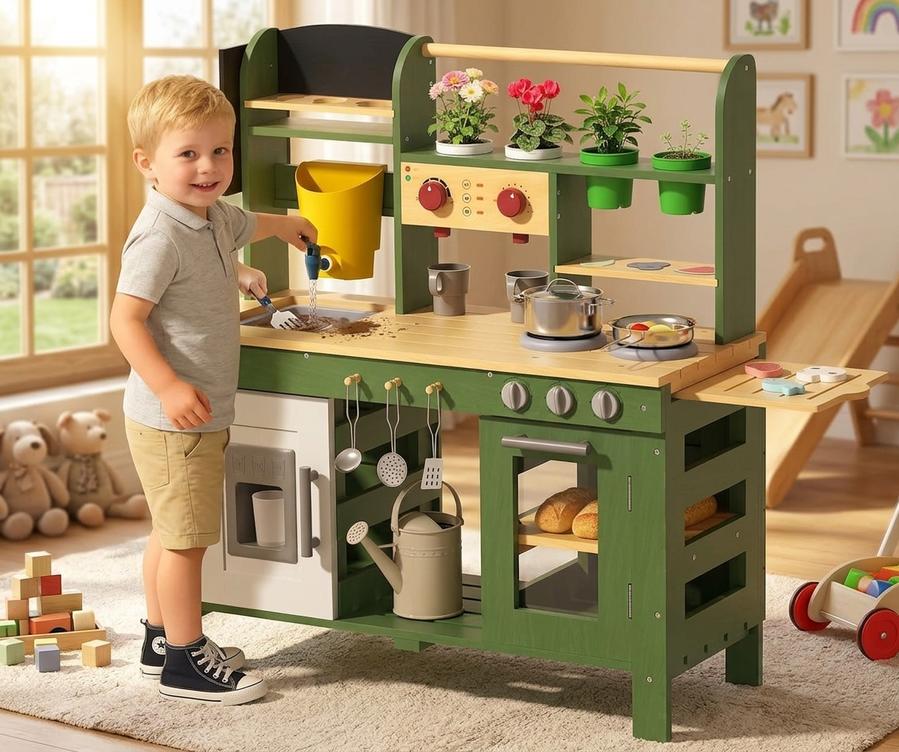 Outdoor Mud Kitchen with Water Tank, Faucet and Storage